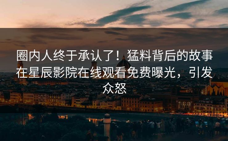 圈内人终于承认了！猛料背后的故事在星辰影院在线观看免费曝光，引发众怒