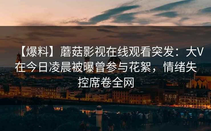 【爆料】蘑菇影视在线观看突发：大V在今日凌晨被曝曾参与花絮，情绪失控席卷全网